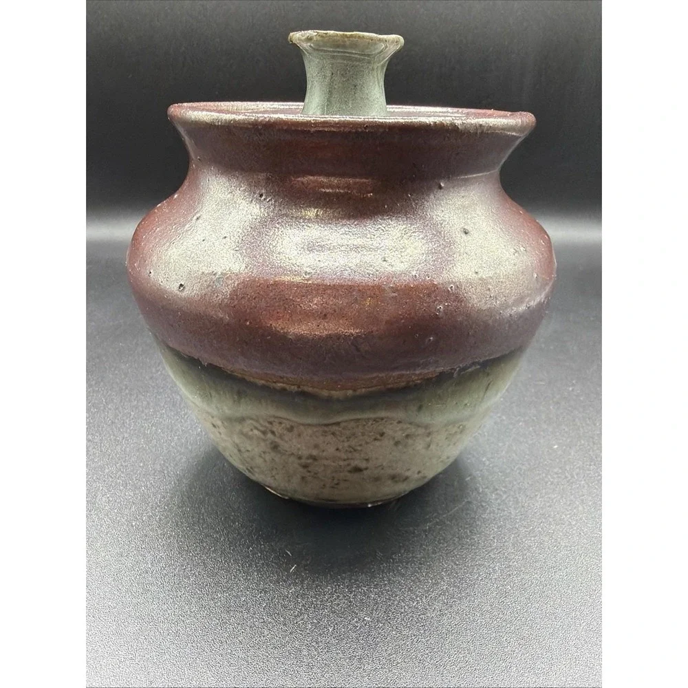 Art Pottery Jar With Lid Multi Color Glaze